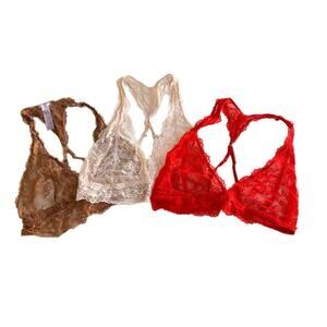 Savage X Fenty Bralette Lot Of 3 - Size Medium Lace Blush Red Brown